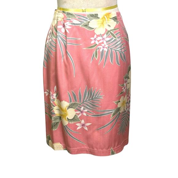 Vintage Tommy Bahama 100% Silk Size 6 Pink Hibiscus Tropical Print Wrap Skirt - Picture 3 of 6